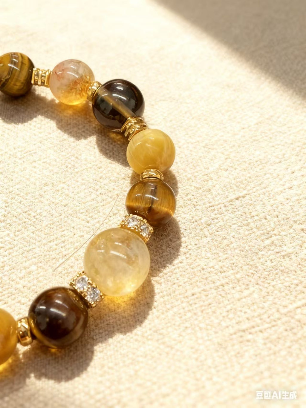 Citrine Rutilated Quartz Tiger Eye Bracelet - Wealth & Success Charm