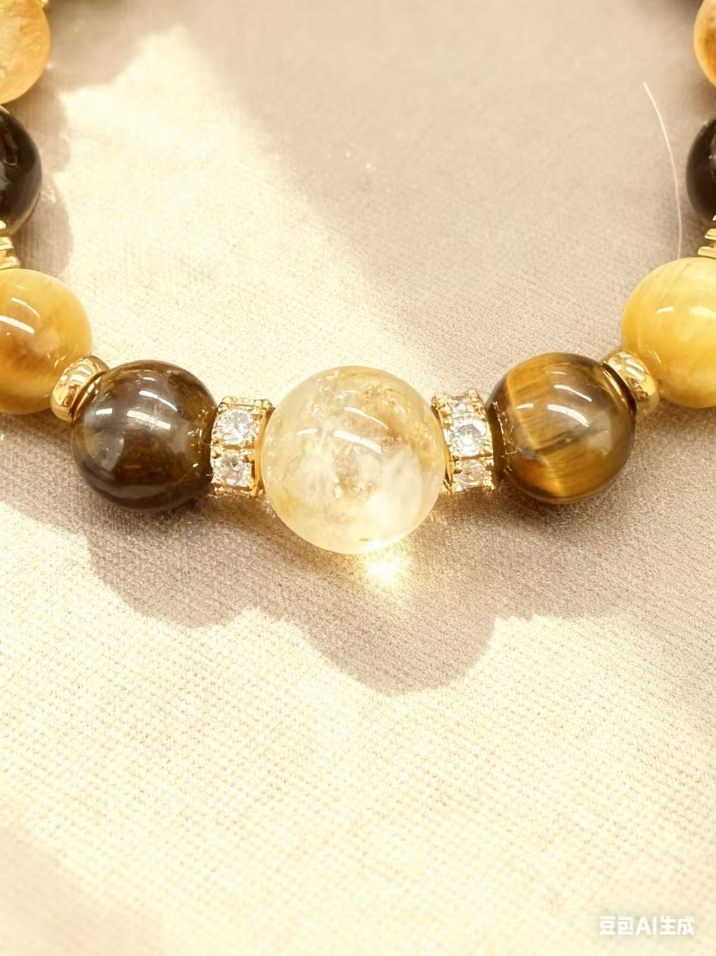 Citrine Rutilated Quartz Tiger Eye Bracelet - Wealth & Success Charm