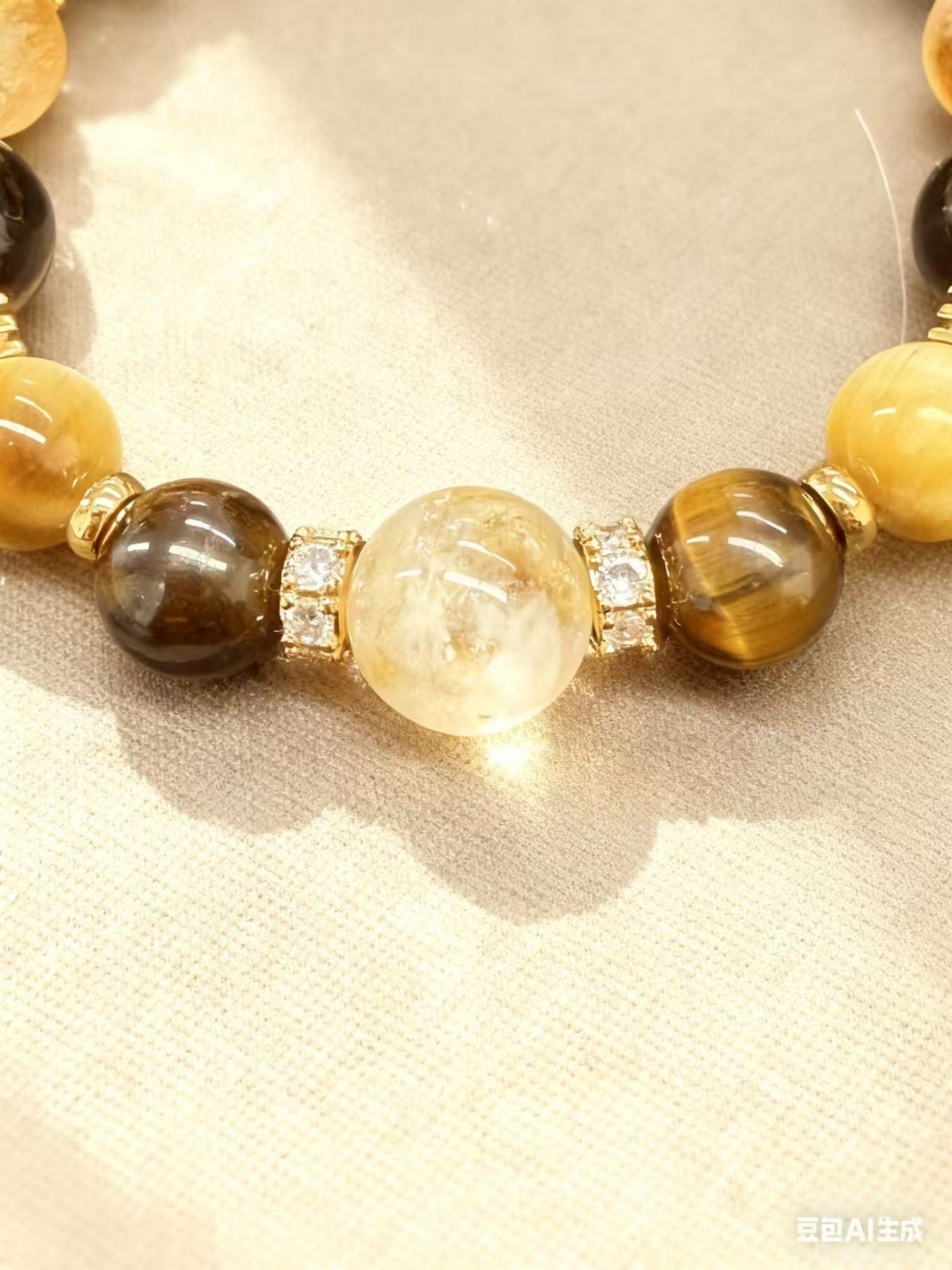 Citrine Rutilated Quartz Tiger Eye Bracelet - Wealth & Success Charm