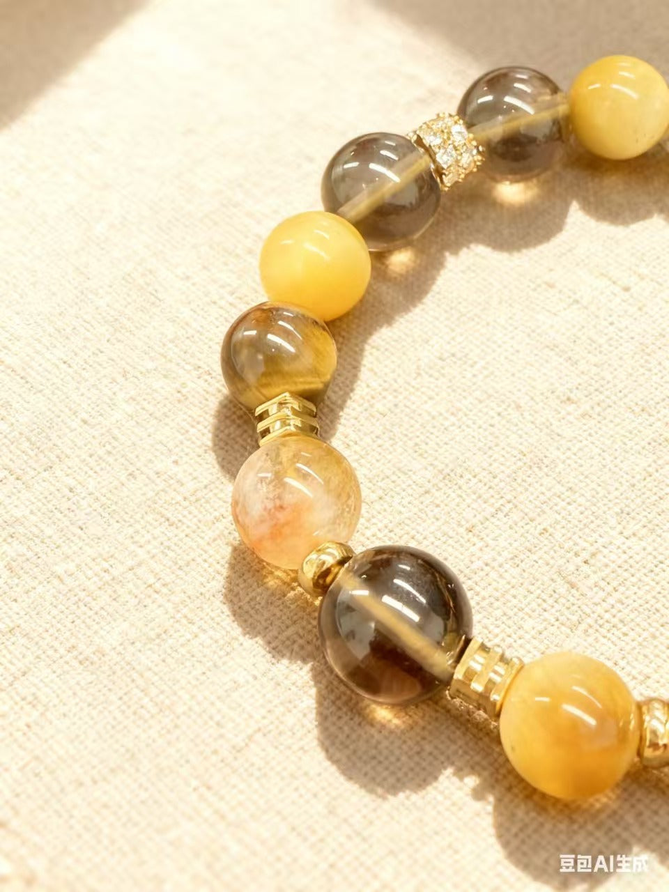 Citrine Rutilated Quartz Tiger Eye Bracelet - Wealth & Success Charm