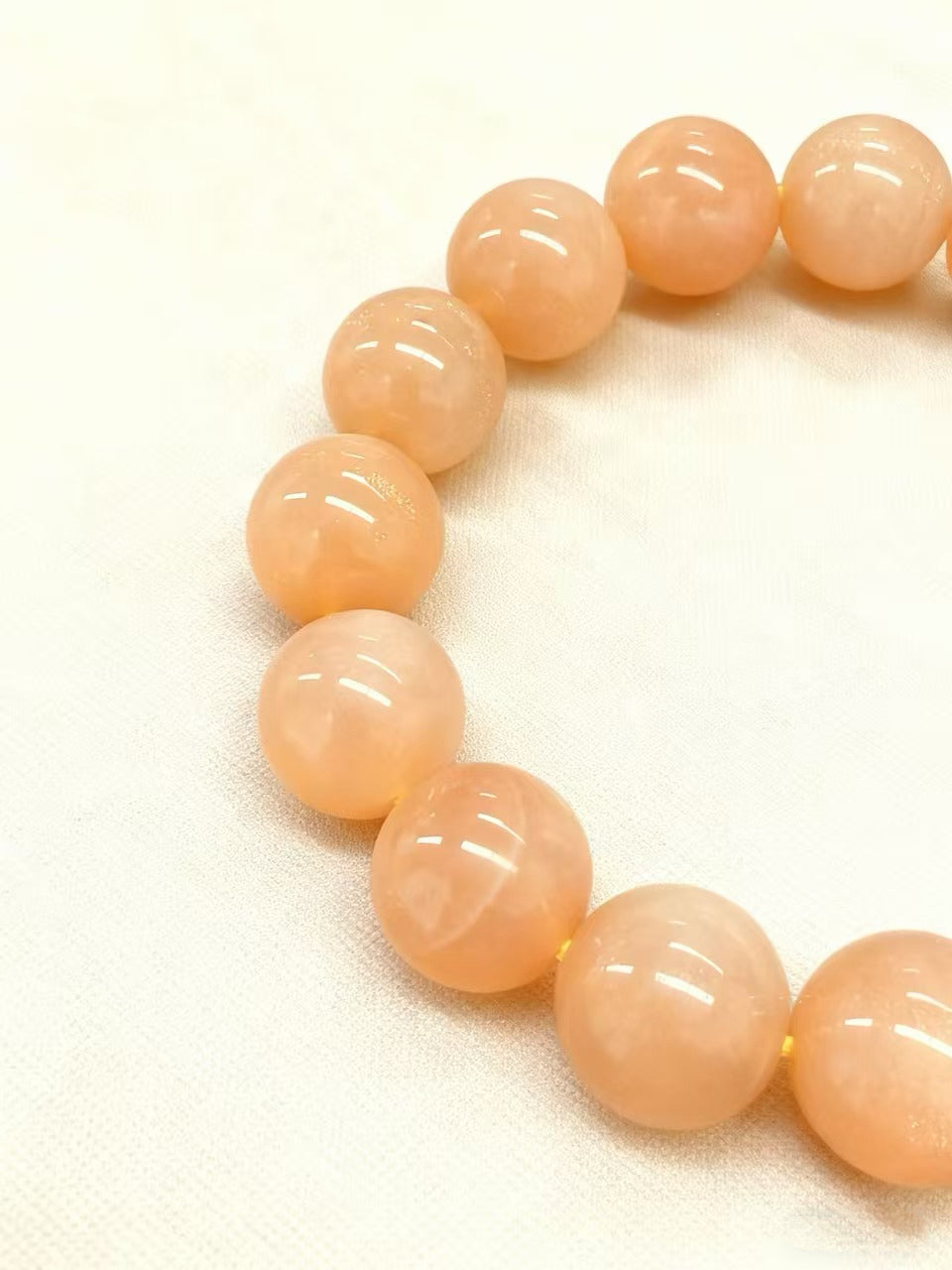 Peach Moonstone Bracelet with Sandalwood Bead - Creativity & Tranquility