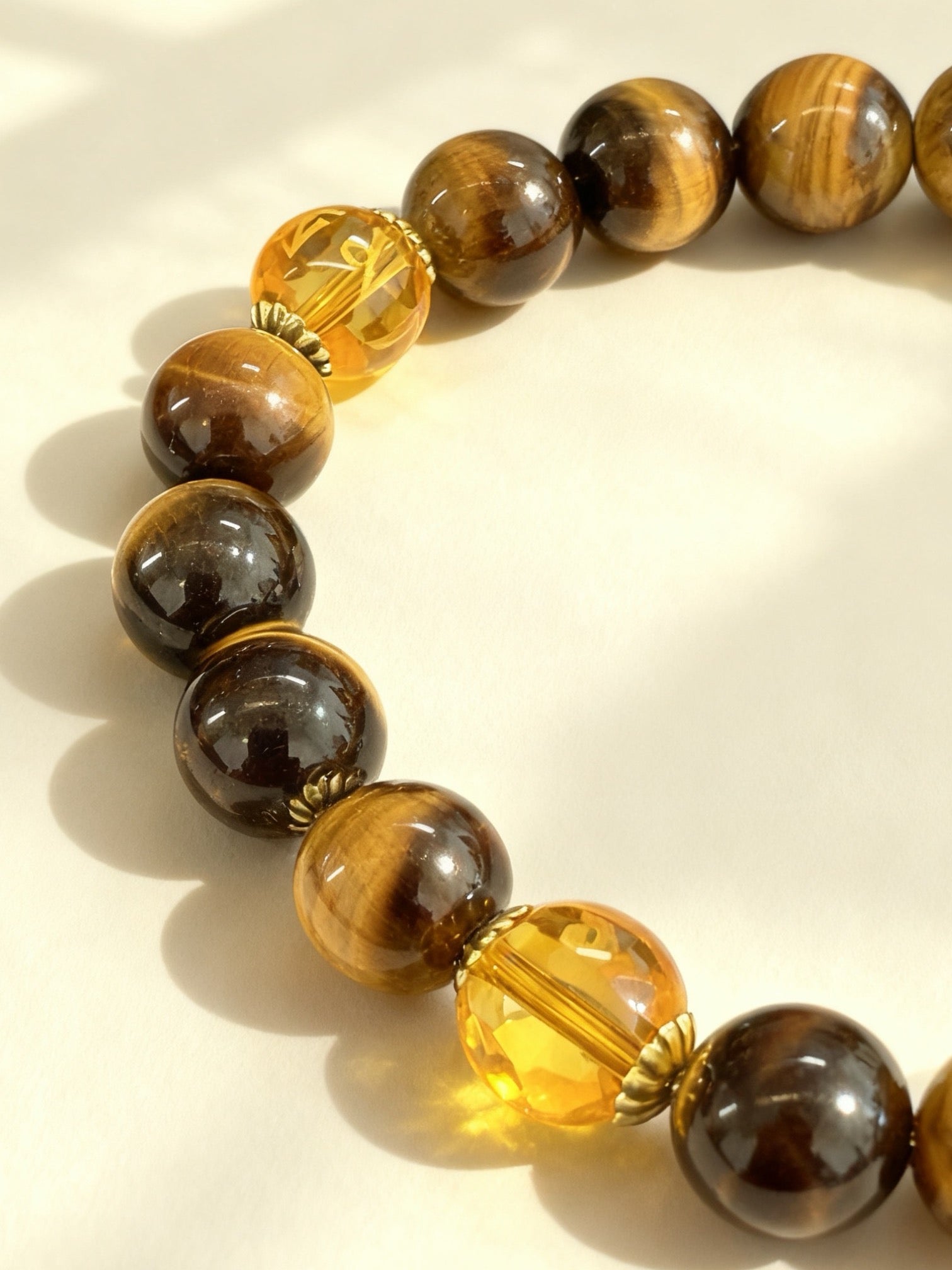 Handcrafted Three-Faced Deity Tiger Eye Bracelet - 6-Word Mantra for Protection & Power