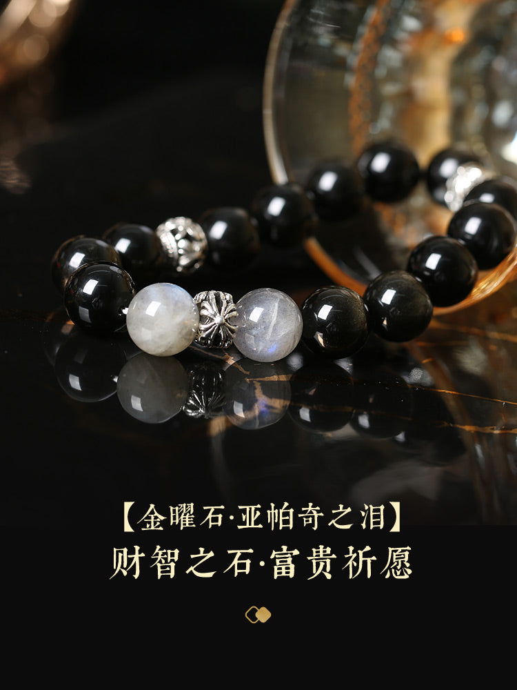 Golden Obsidian & Gray Moonstone Bracelet: Your Daily Grounding + Calm Accessory
