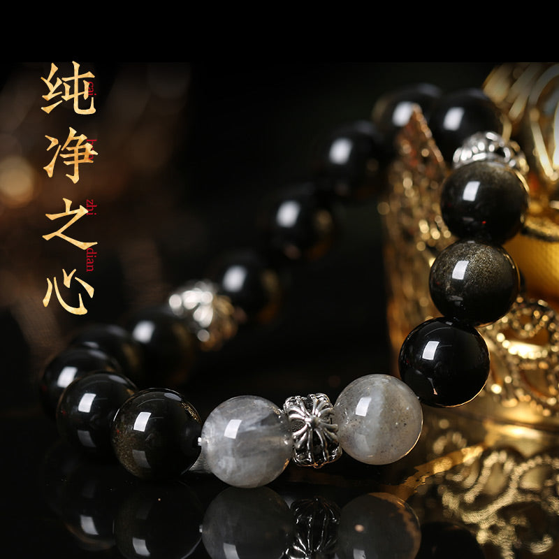 Golden Obsidian & Gray Moonstone Bracelet: Your Daily Grounding + Calm Accessory