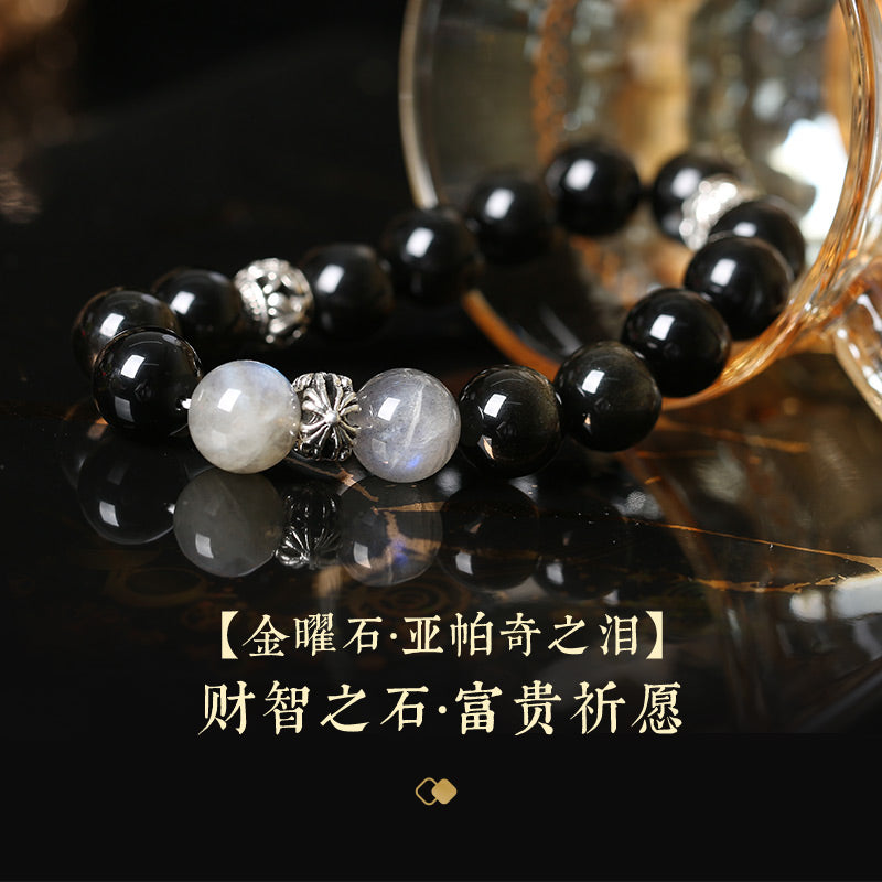 Golden Obsidian & Gray Moonstone Bracelet: Your Daily Grounding + Calm Accessory